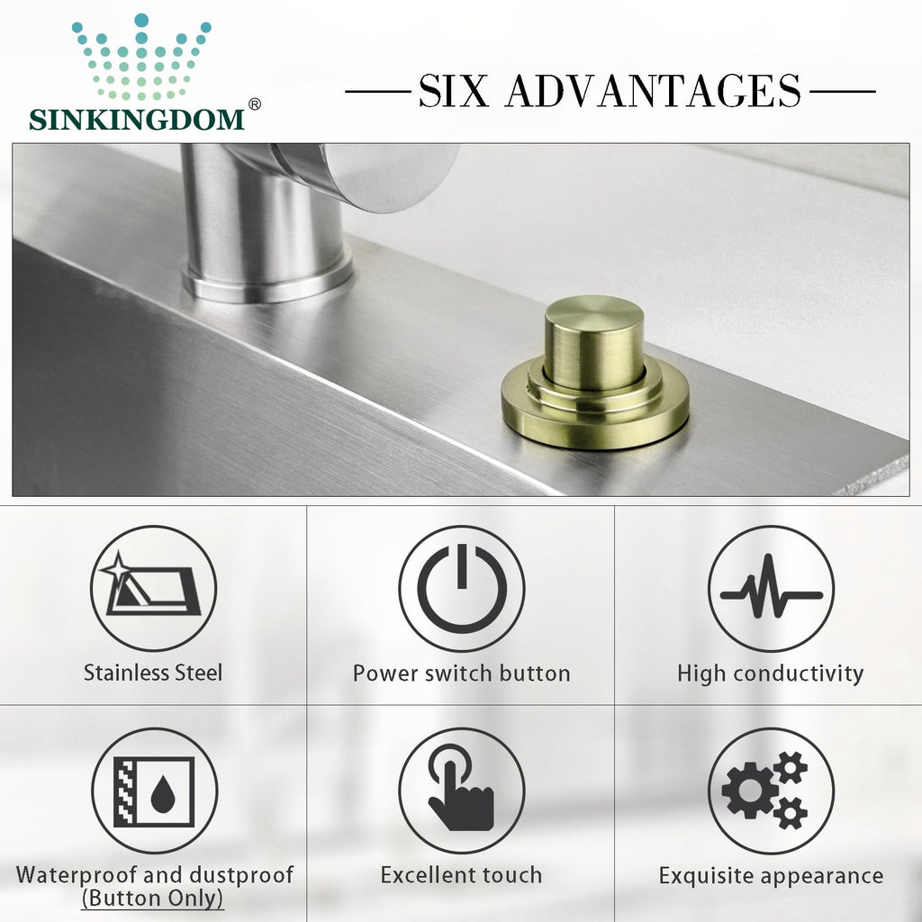 SINKINGDOM SinkTop Air Switch Kit with Brass Gold Long Button (Full Brass) for Garbage Disposal,without cabel