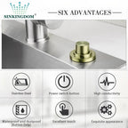 SINKINGDOM SinkTop Air Switch Kit with Brass Gold Long Button (Full Brass) for Garbage Disposal,without cabel
