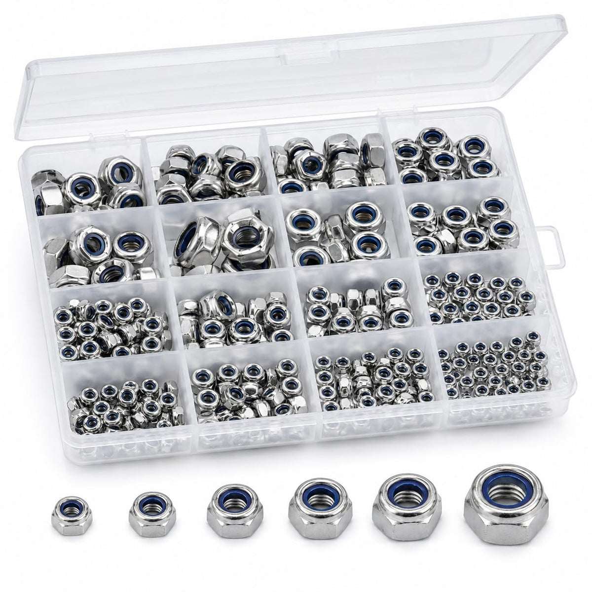 188PCS Metric Nylon Insert Lock Nuts Kit, M3 M4 M5 M6 M8 M10