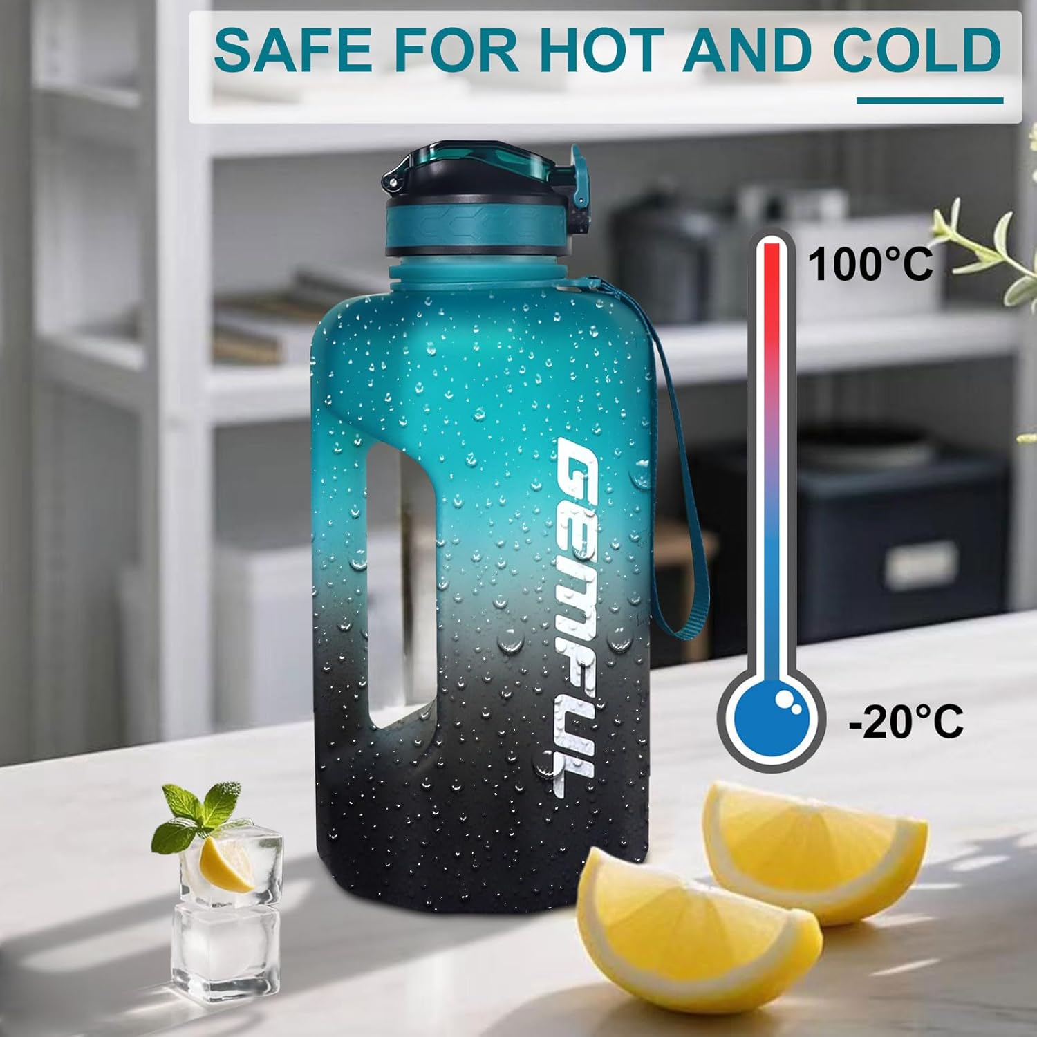 2.2L Big Water Bottle with Straw 74oz Motivational Jug (Green/Black) | Bpa Free, Leak-proof, Time Marker Tracks Daily