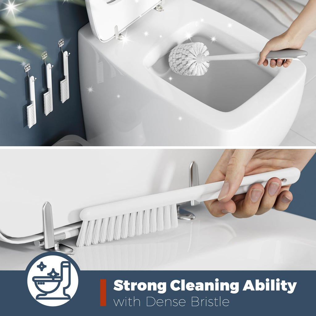 Toilet Brush and Holder Set, Space Saving, 3 Pack, White