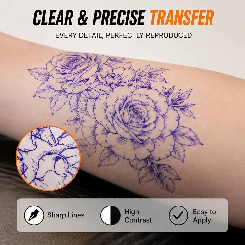 Tattoo Transfer Paper 50 Sheets - Stencil Paper 4-Layer 8.5" x 11" Professional Thermal Transfer Paper for Tattoo