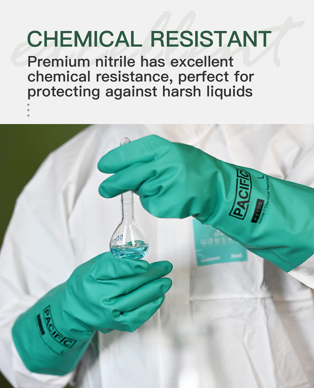2 Pairs Nitrile Chemical Resistant Gloves, Latex-Free, XL