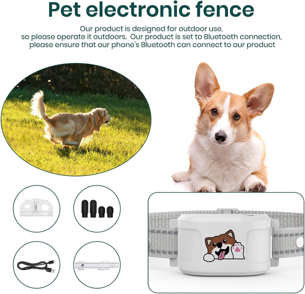 GPS Dog Fence, Wireless Training Collar- No Subscription Required, Customizable Boundaries via App 3280 FT, IPX7
