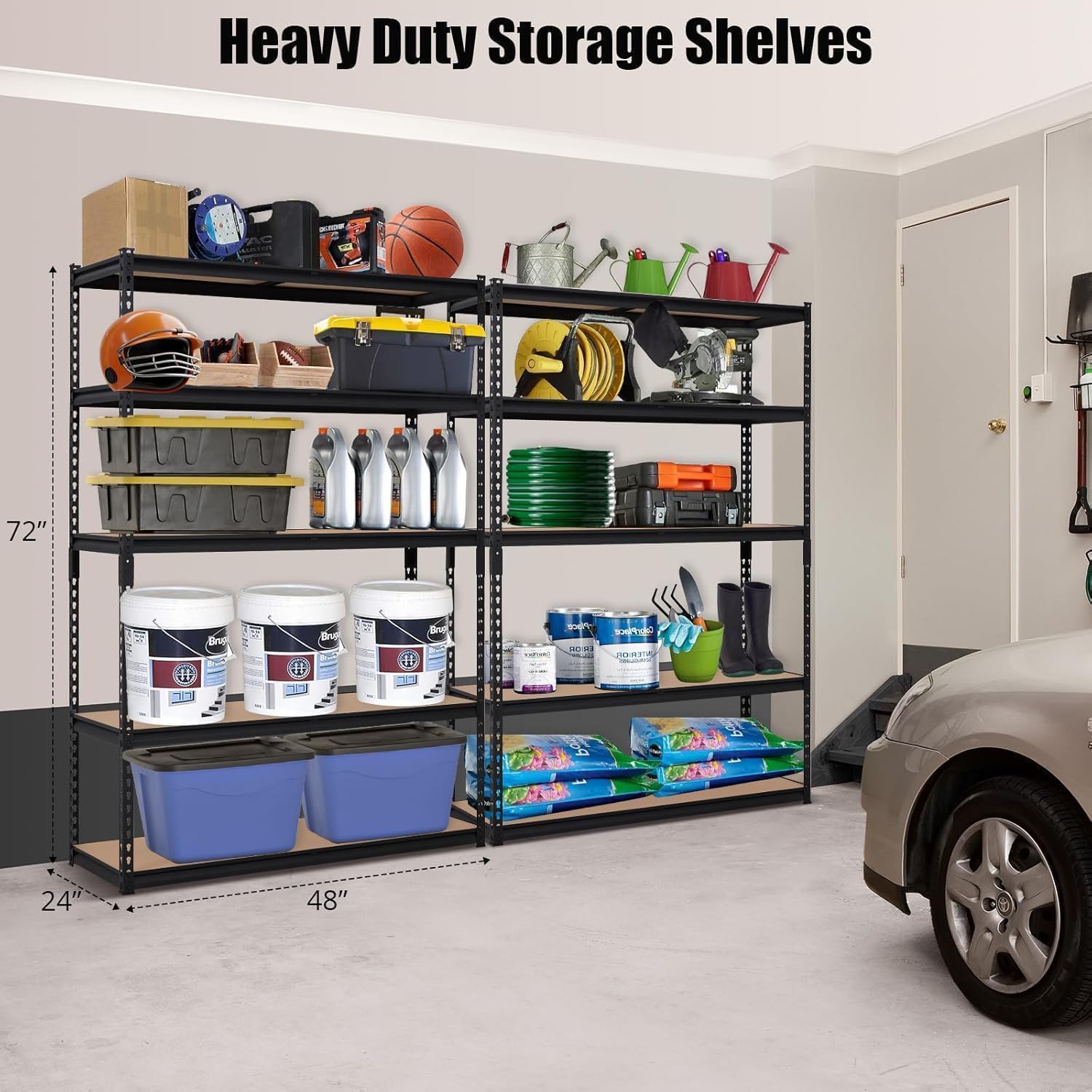 Storage Shelving Unit, 5-Tier Adjustable Metal Storage Shelves, 48" L x 24" W x 72" H Heavy Duty Garage Storage
