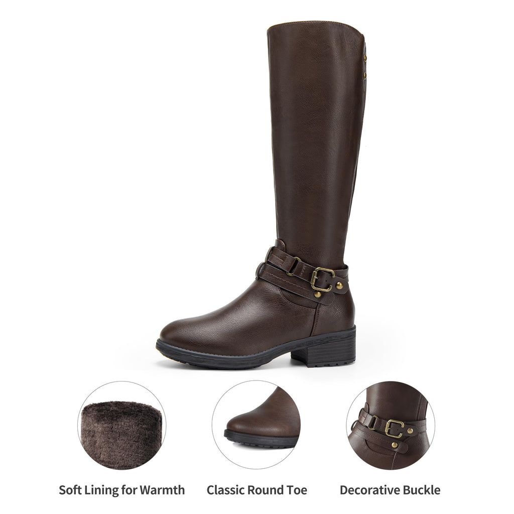 Women's Knee High Buckle Riding Boots,Brown,8