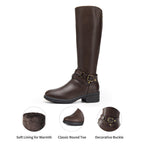 Women's Knee High Buckle Riding Boots,Brown,8