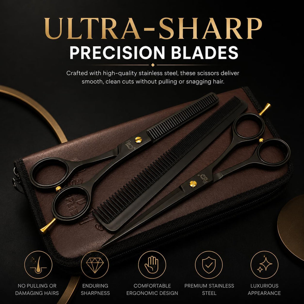 Hair Cutting Scissors Shears Razor Edge Kit – Harry’s Supplies 7” Professional Barber Shears with Thinning Shears