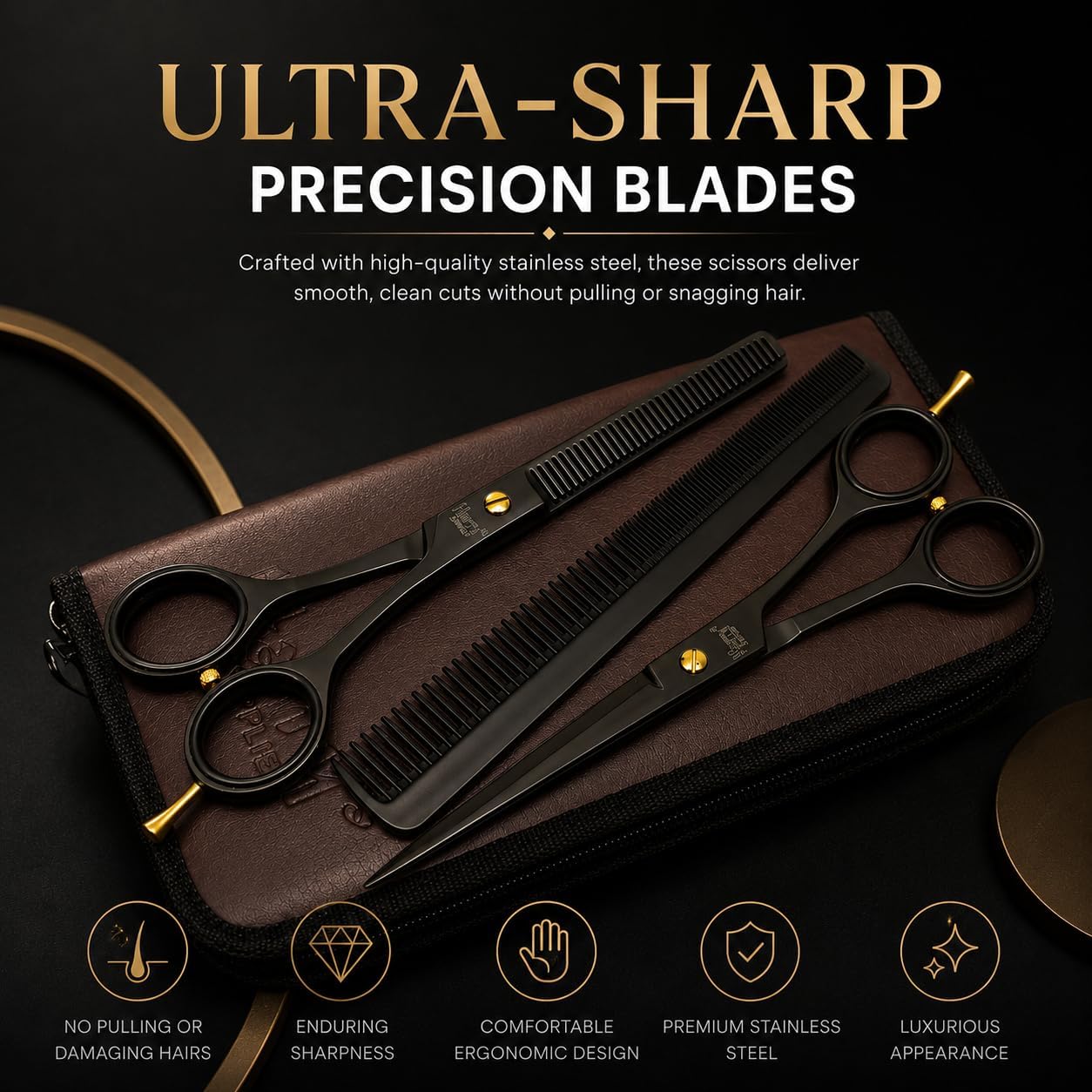 Hair Cutting Scissors Shears Razor Edge Kit – Harry’s Supplies 7” Professional Barber Shears with Thinning Shears