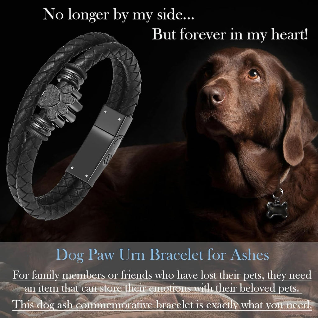 Pet Cremation Jewelry Paw Print Urn Bracelet for Ashes for Women Men Leather Memorial Dog Cat Ashes Keepsake Bangle