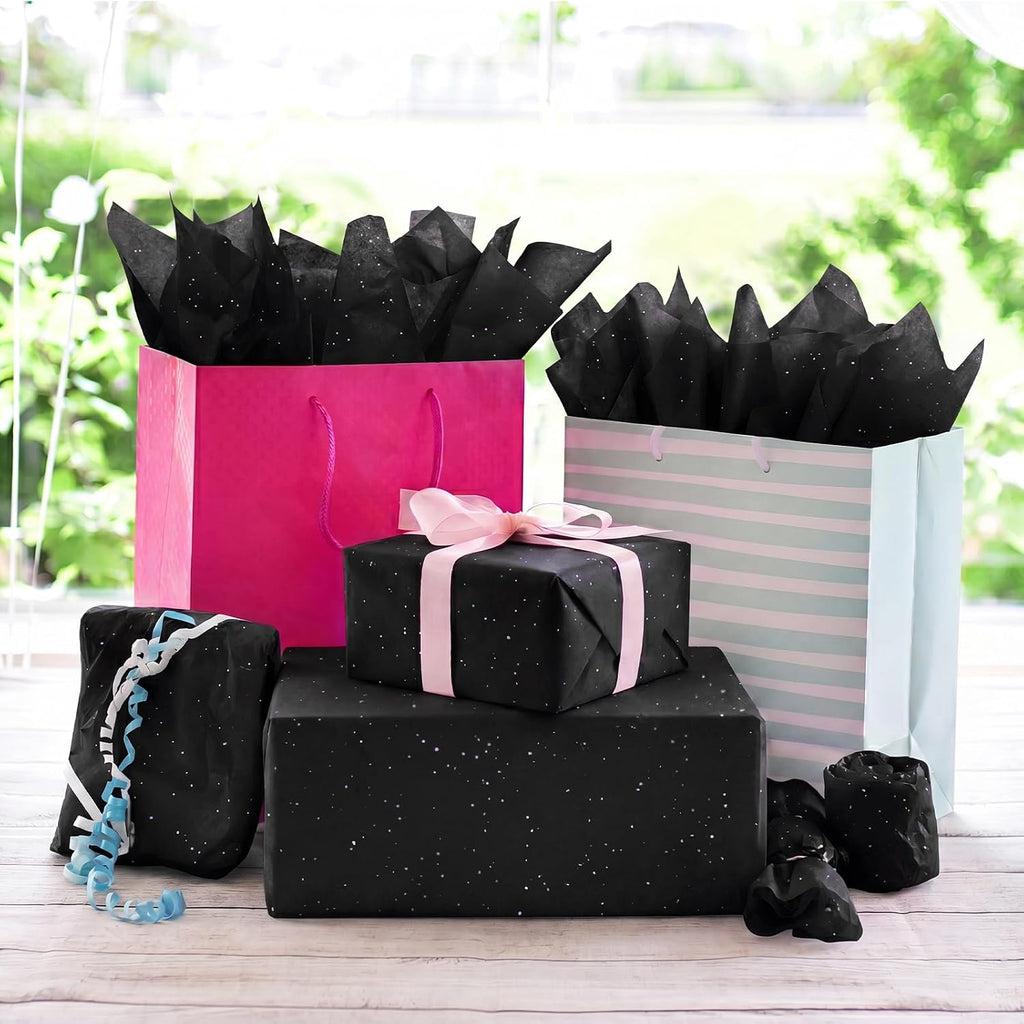 120 Sheets 14 x 20 Inch Black Glitter Tissue Paper for Gift Bags