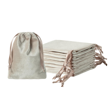 12pcs Light Champagne Velvet Drawstring Bags 3x4 inches Glossy Small Velvet Cloth Gift Bags Jewelry Pouches for