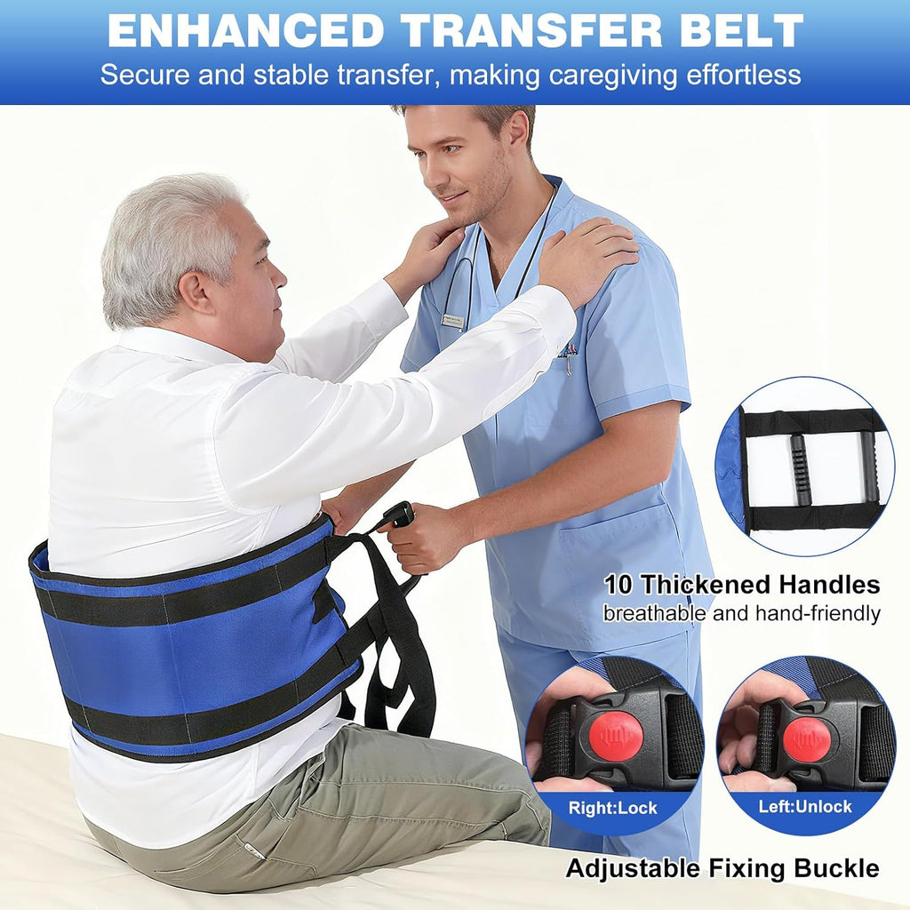 Transfer Sling, Gait Belt with 10 Padded Transfer Handles for Seniors