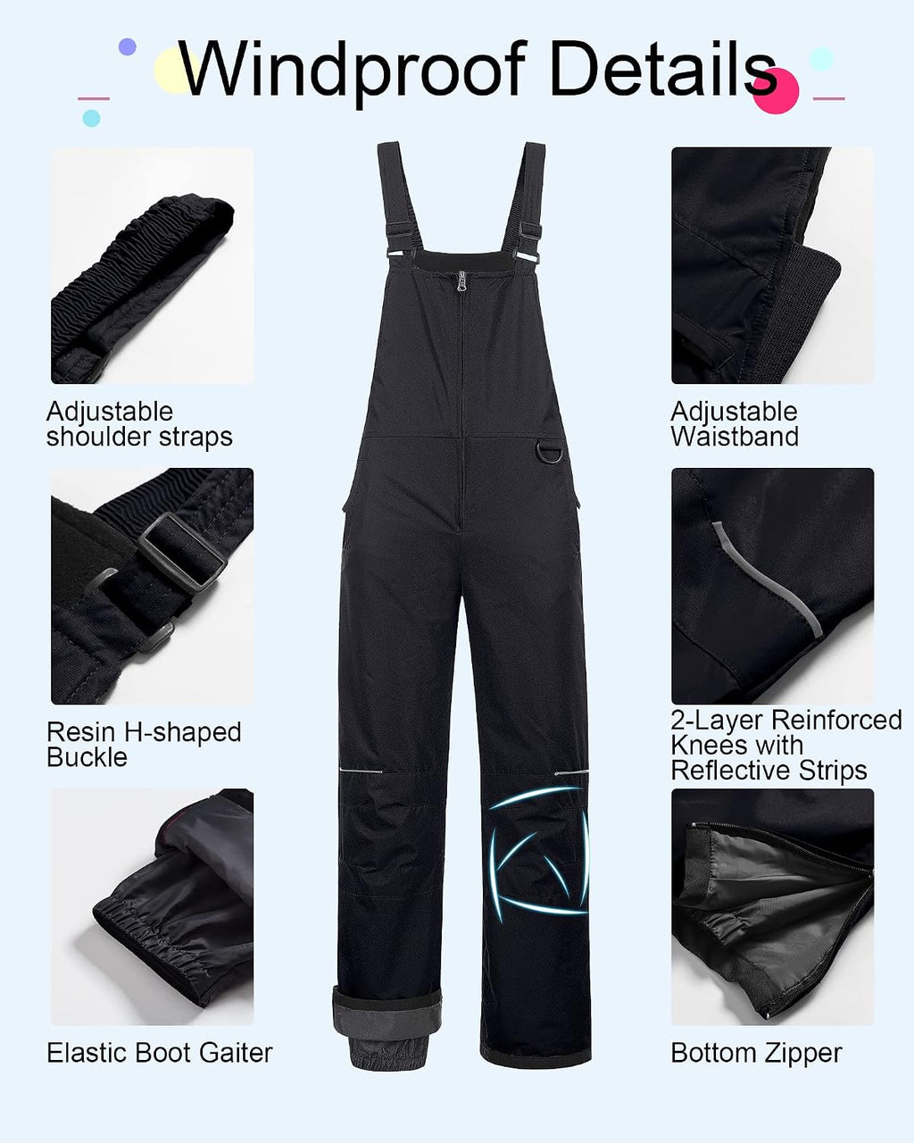 Girl's Snow Bibs Kids Ski Pants Waterproof Insulated Winter Overalls
