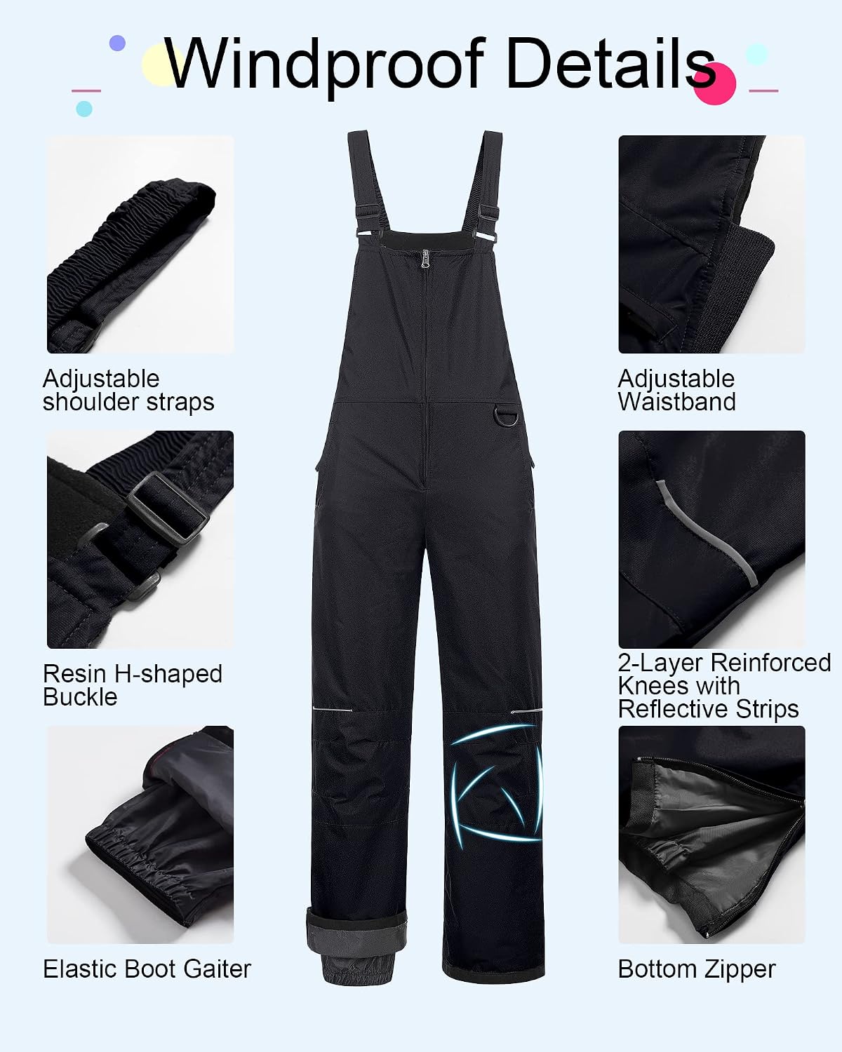 Girl's Snow Bibs Kids Ski Pants Waterproof Insulated Winter Overalls