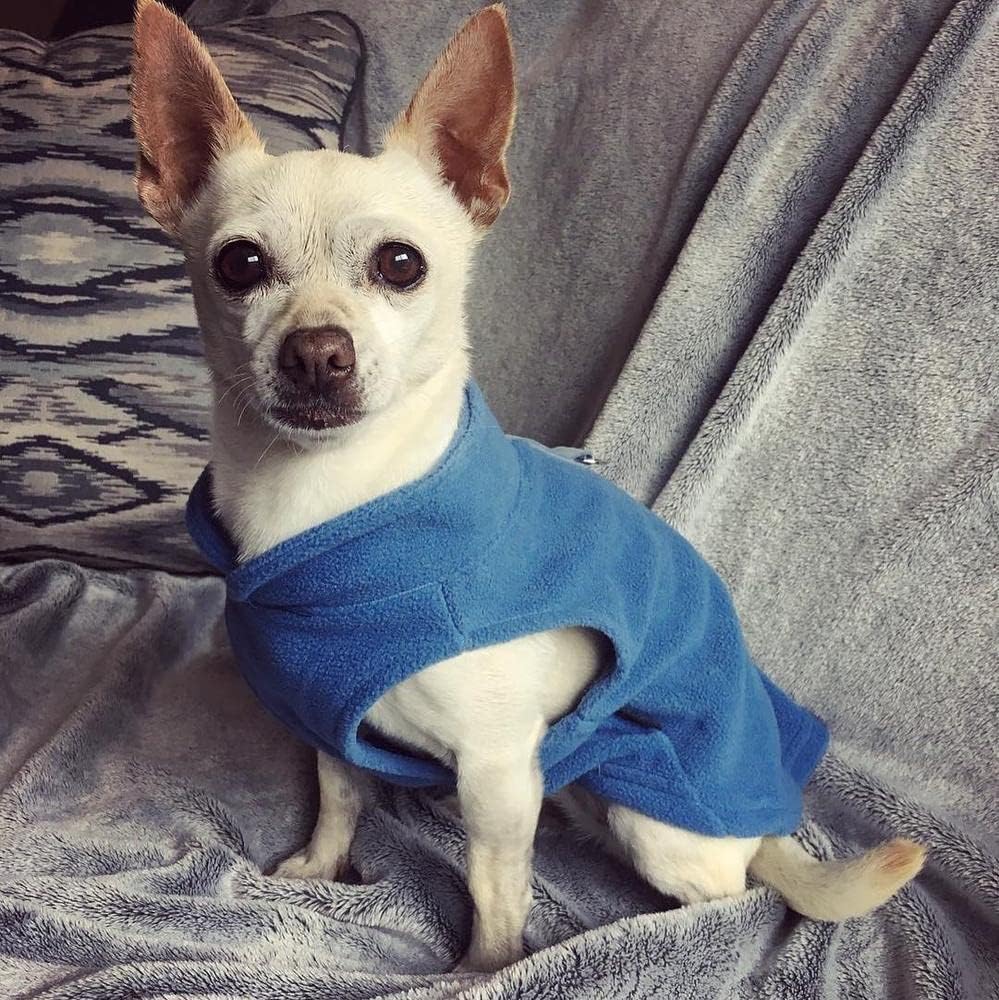 Fleece Vest, Small Dog Pullover Fleece Jacket with Leash Ring, Blue, Medium