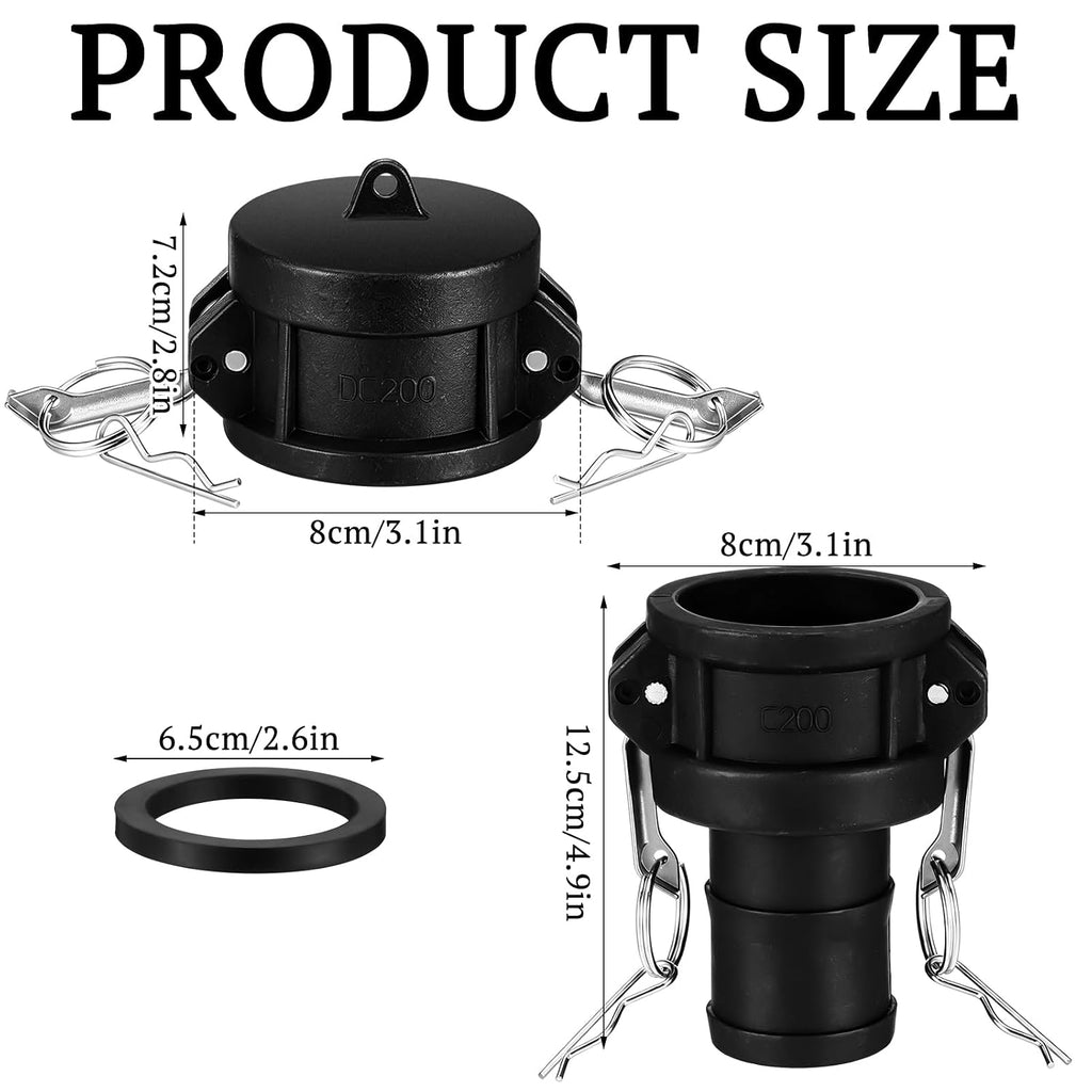 Sabary 4 Pcs 2'' Camlock Fittings Polypropylene Cam and Groove Fitting Set