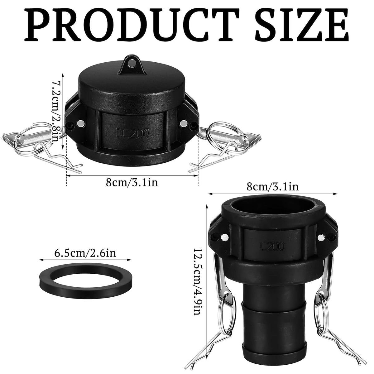 Sabary 4 Pcs 2'' Camlock Fittings Polypropylene Cam and Groove Fitting Set