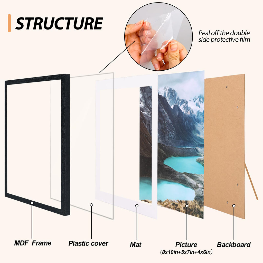 Collage Picture Frames Set, 15 Pack, MDF, Black, 8x10, 5x7, 4x6