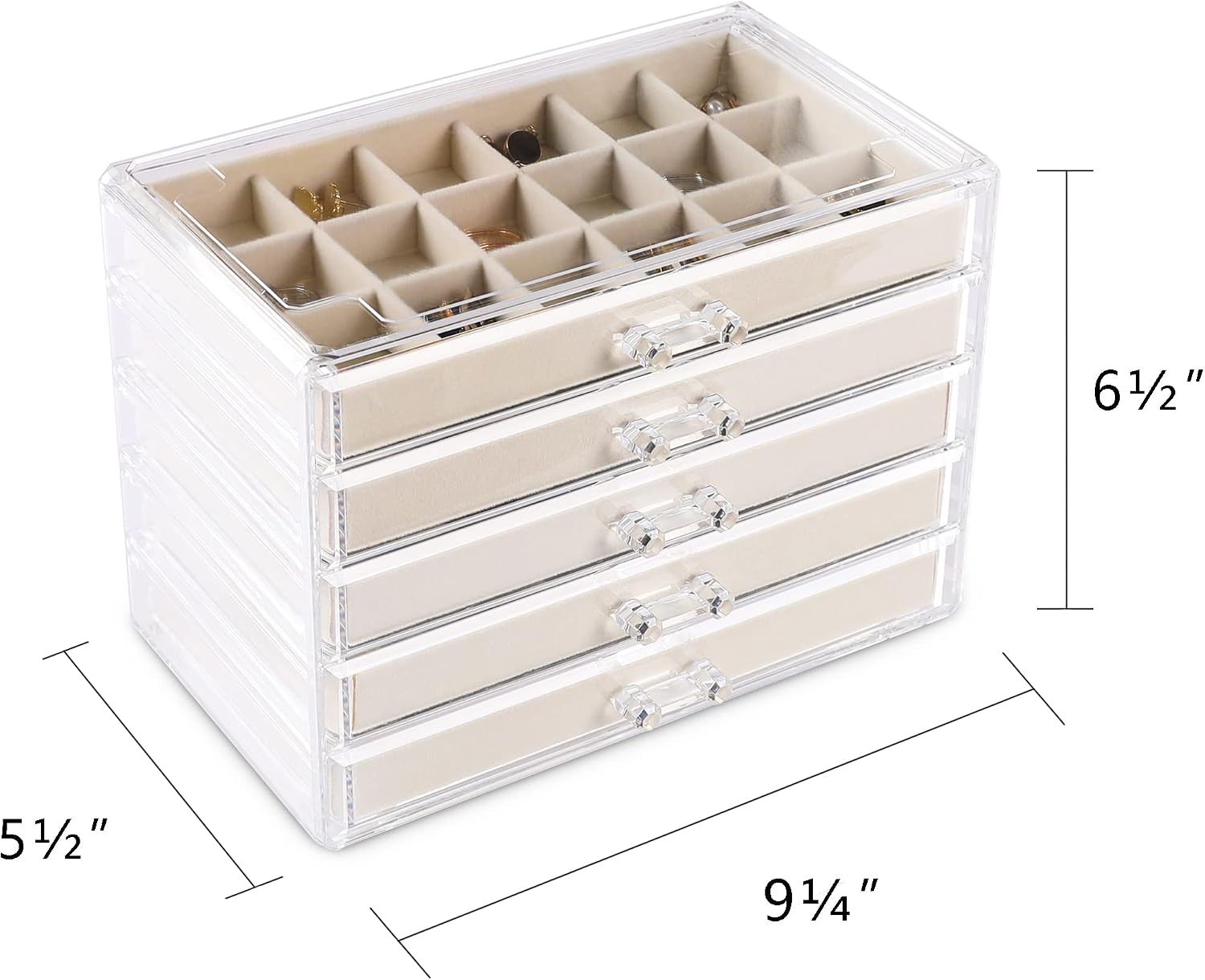 Acrylic Jewelry Box for Earring,Jewelry Organizer with 5 Drawers | 61 Jewelry Storage Grid for Rings Stud