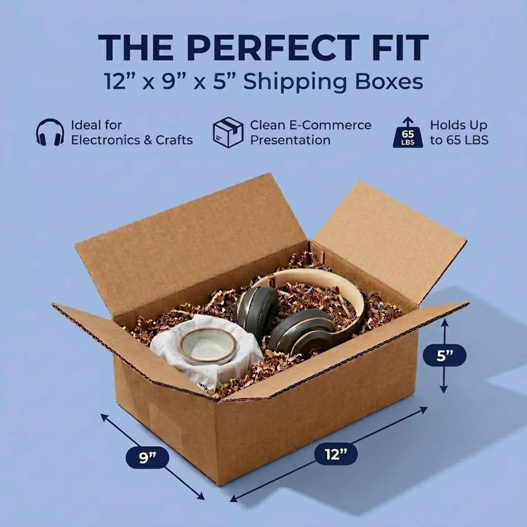 Shipping Boxes Medium 12"L x 9"W x 5"H 25-Pack - Corrugated Cardboard Box for Moving, Mailing, Packing, Packaging and