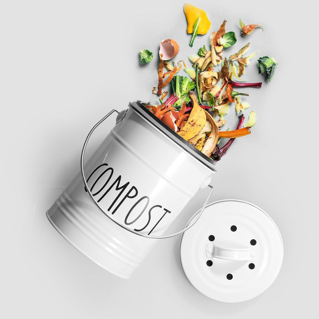 Kitchen Compost Bin, 1 Gallon Countertop Compost Bin with Lid, Indoor Compost Bucket, Includes Inner Bucket Liner and