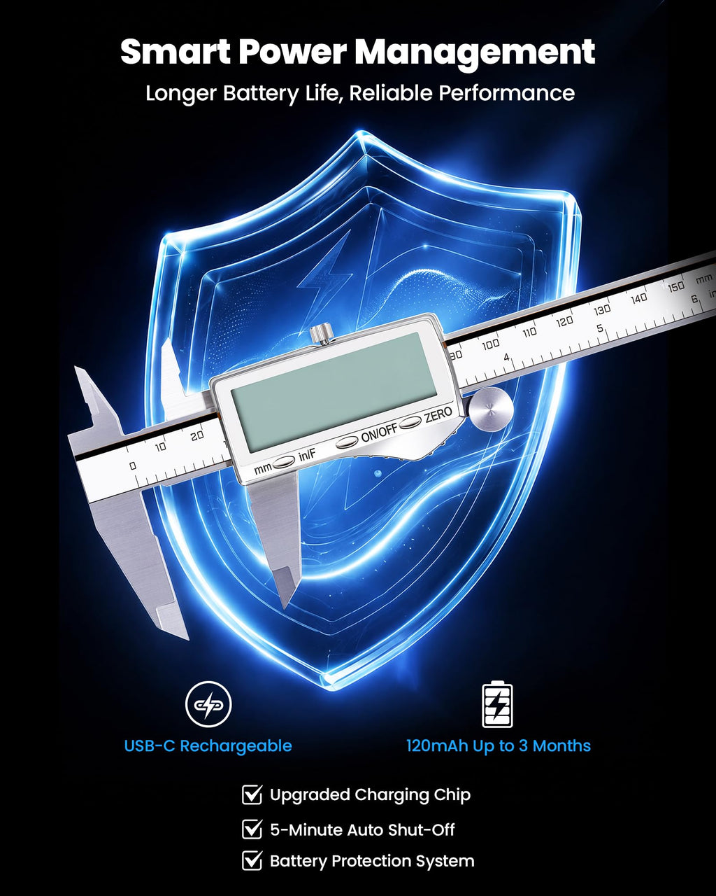HARDELL Digital Caliper, 6" Rechargeable Calipers with Large LCD Screen