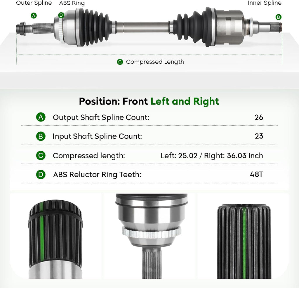 Pair (2) Front CV Axle Shaft Assembly for L4 1.8L & Automatic Trans Only