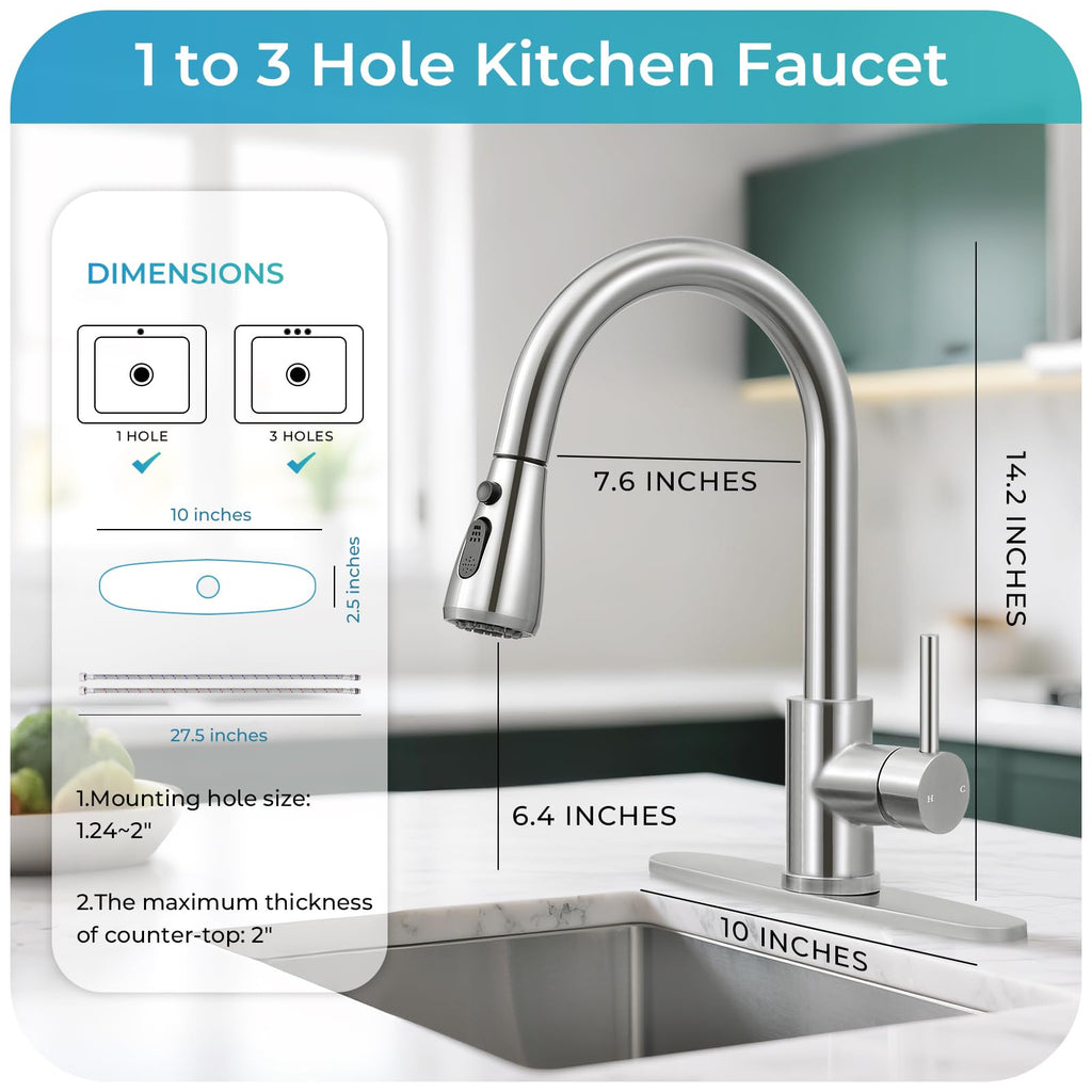 Brushed Nickel Kitchen Faucet with Pull Down Sprayer and Deck Plate