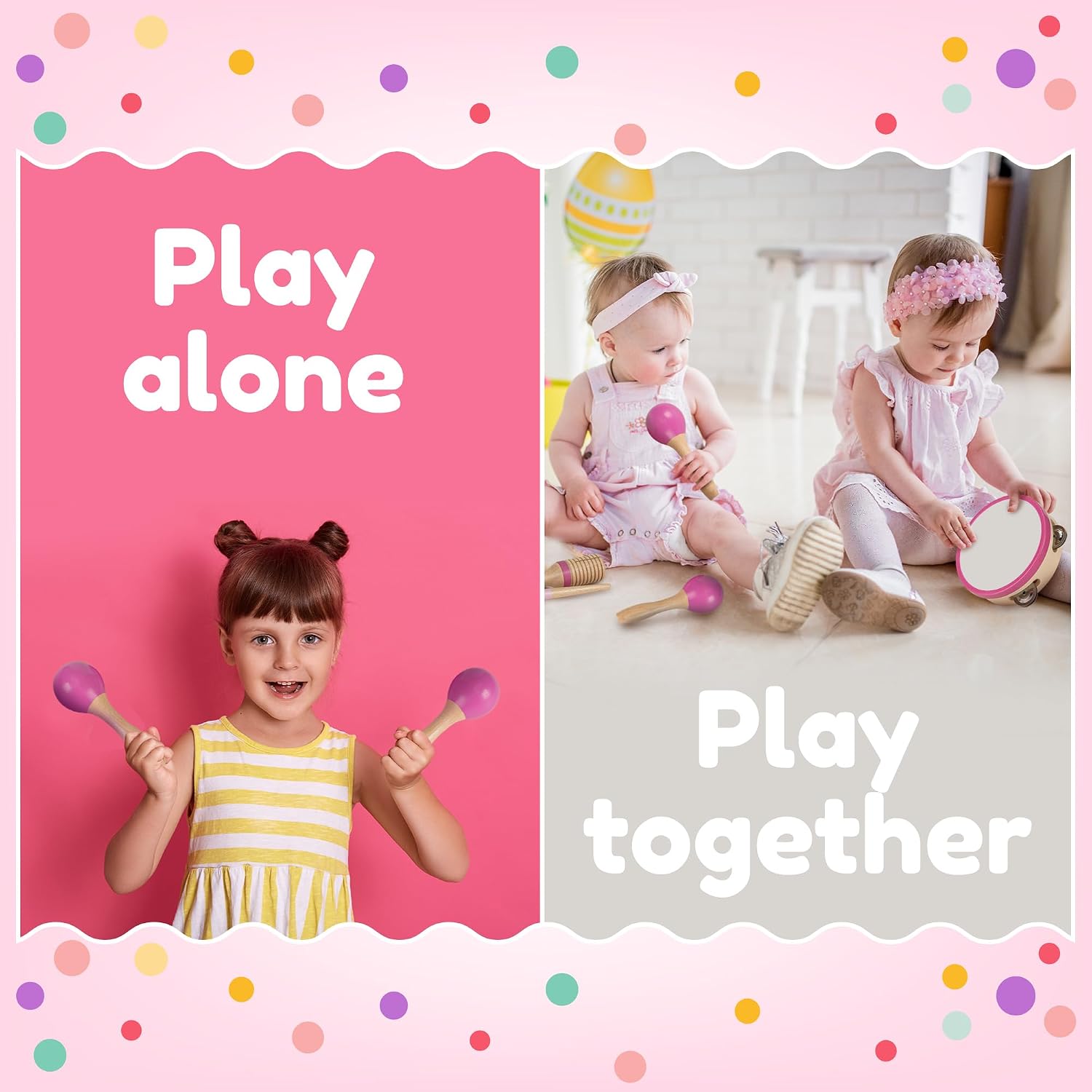 Stoie’s Pink Wooden Musical Instruments for Toddlers Ages 3+, Montessori Music Toy Set with Xylophone, Tambourine