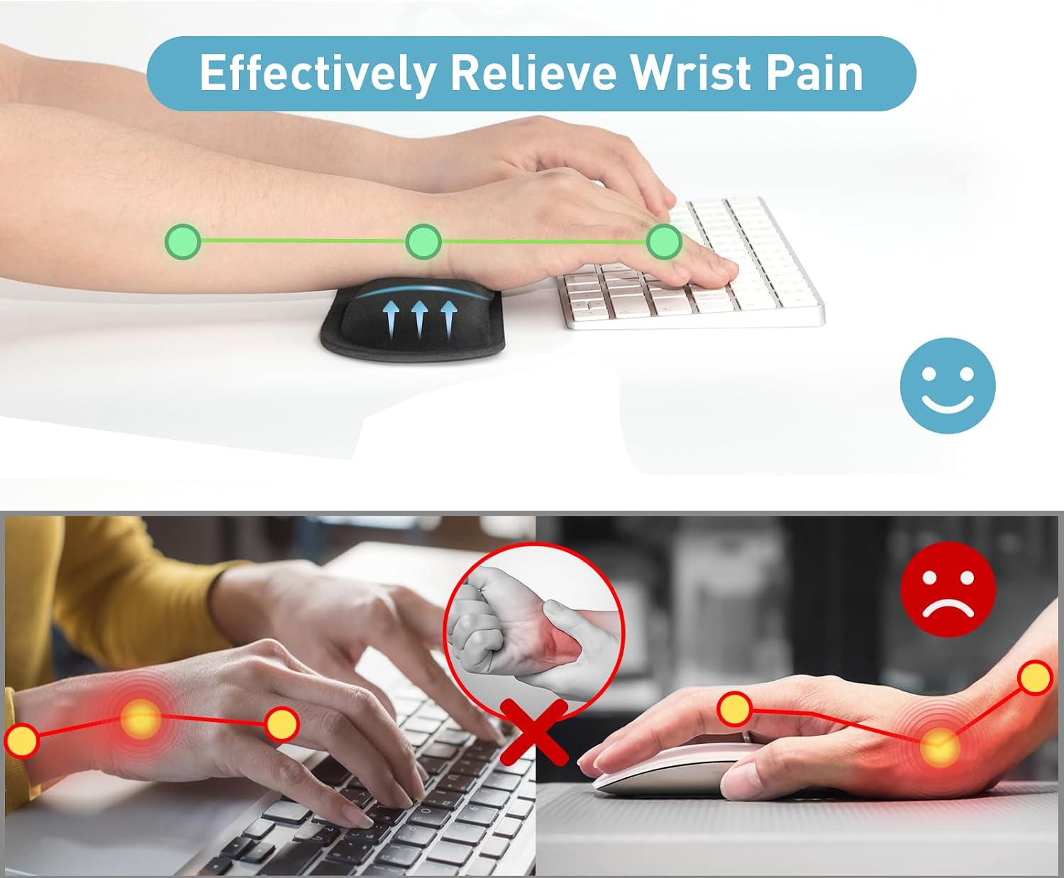 Keyboard Wrist Rest Memory Foam, Easy Typing Pain Relief, Keyboard Mouse Pad Set for Computer, Laptop, Home & Office
