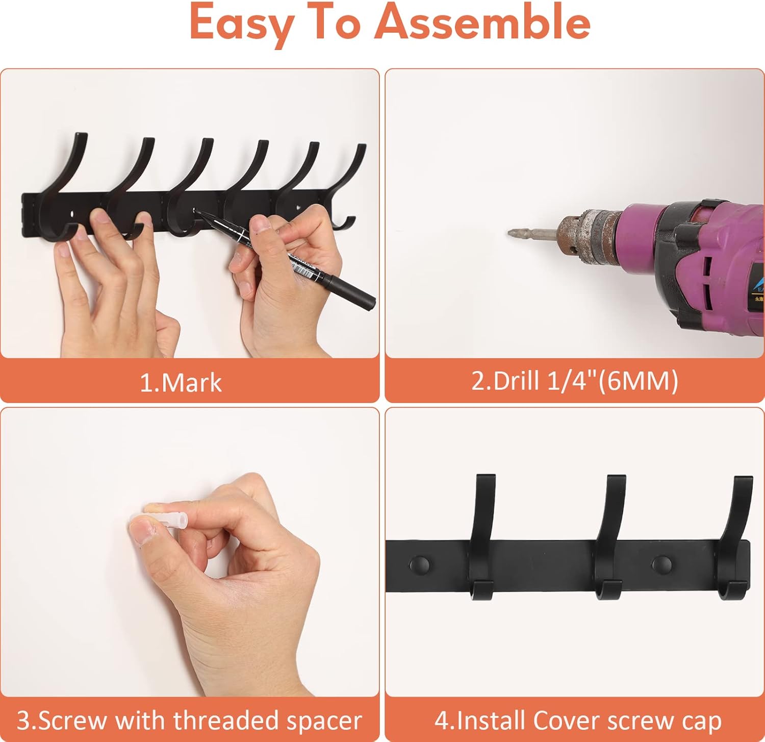 Coat Rack Wall Mount, Wall Hooks for Hanging, Entry Coat Hooks Coat Hanger, Hat Rack Holder for Wall, Key Holder