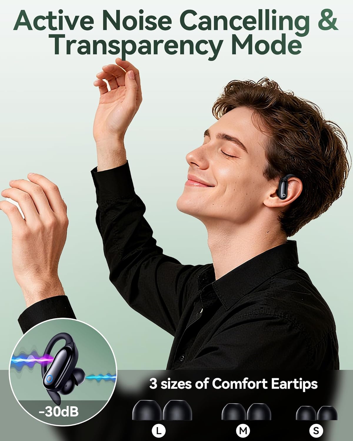 Active Noise Cancelling Ear Buds Wireless Earbuds 96hrs Playback Bluetooth Headphones Dual Battery Display Stereo