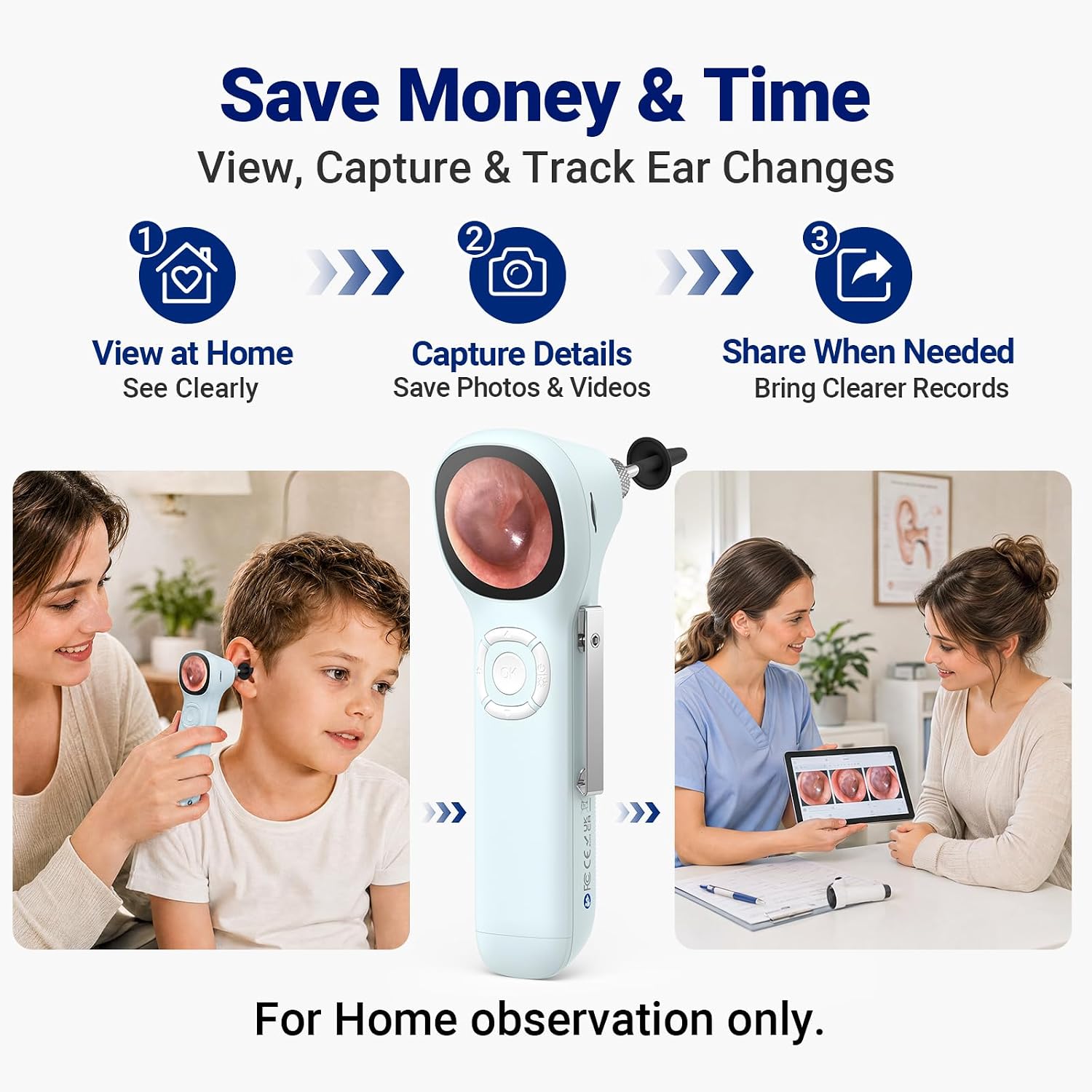 Otoscope with Light, No App Needed, HD Screen, Ear Scope Camera for Family