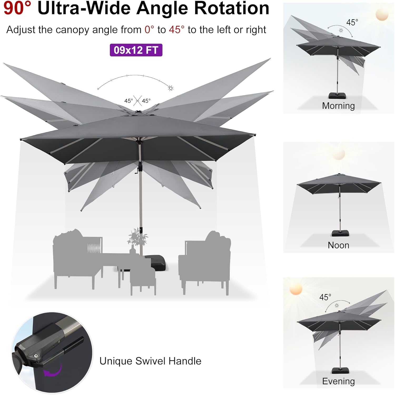 9' X 12' Left-right Tilting Patio Umbrella Outdoor Swivel Cantilever Umbrella Aluminum Offset Umbrella with Champagne