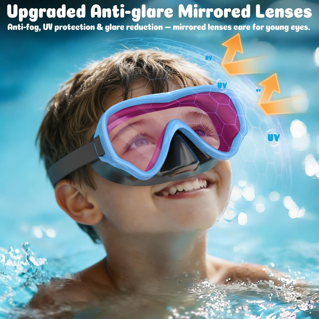 2 Packs Kids Goggles with Nose Cover, 180° Wide View Swimming Goggles for Kids 4-16, No More Hair Snags Anti-Fog