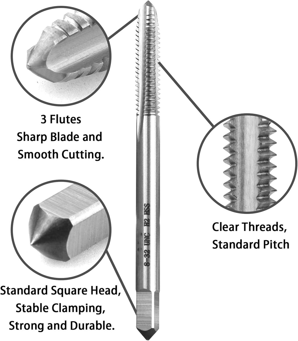 5pcs No 8-32 UNC Thread Tap Right Hand,M2 HSS 8 x 32 UNC Straight Fluted Machine Tap