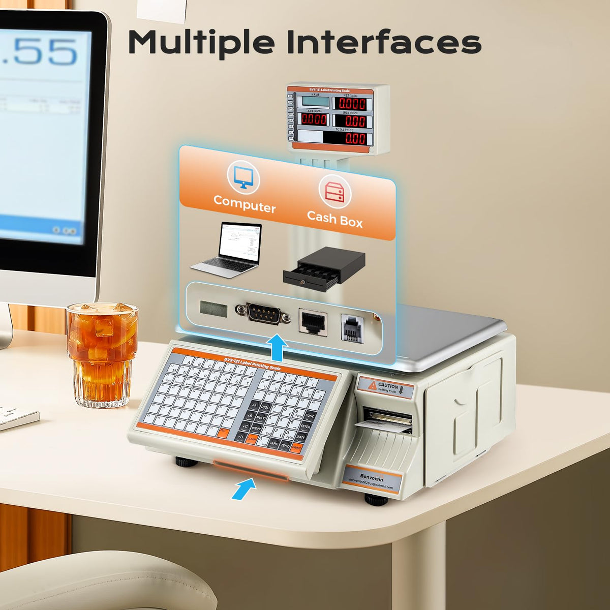 Label Printing Scale 66lb with Label & Receipt Printer