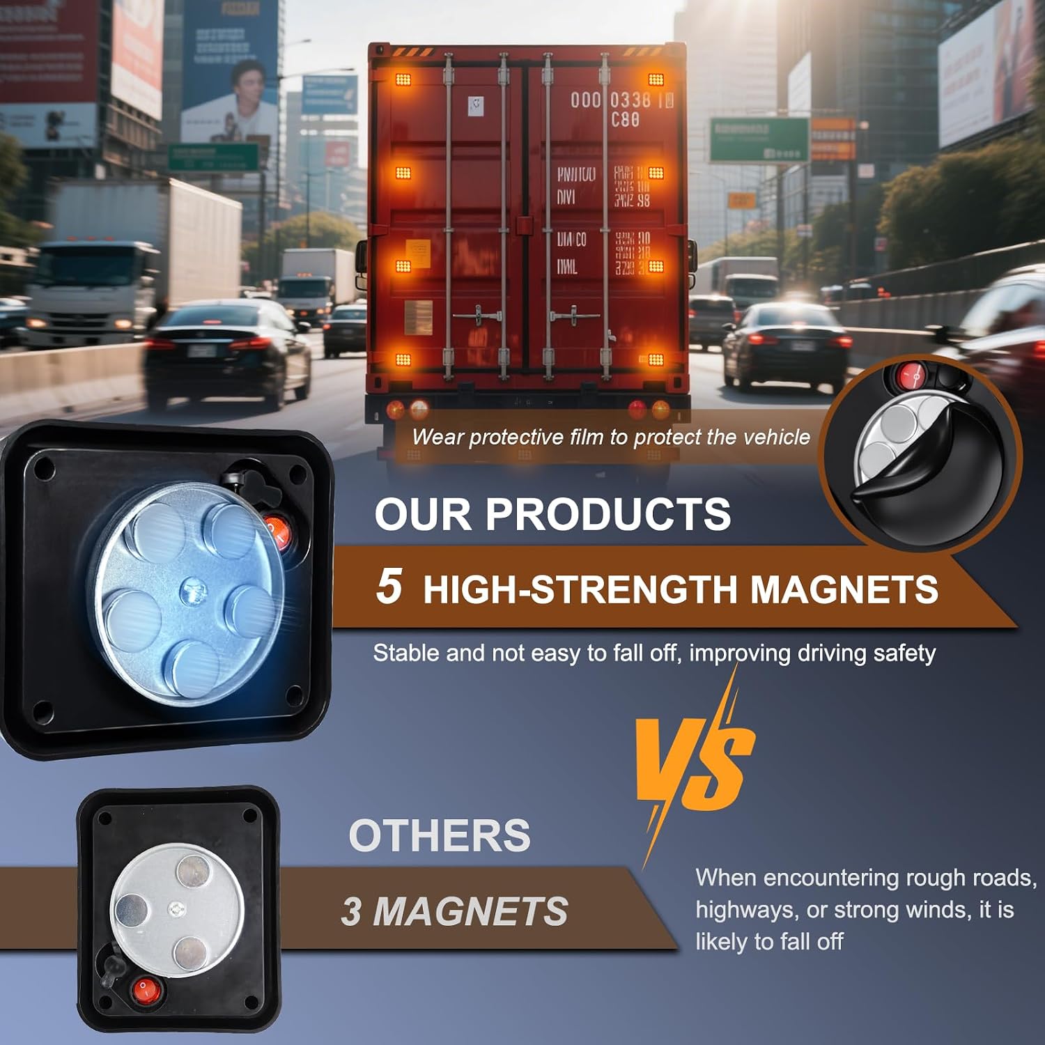 12-Led Amber Emergency Strobe Lights 2PCS | Magnetic Flashing Safety Rechargable Beacon Light for Trucks Cars Vans