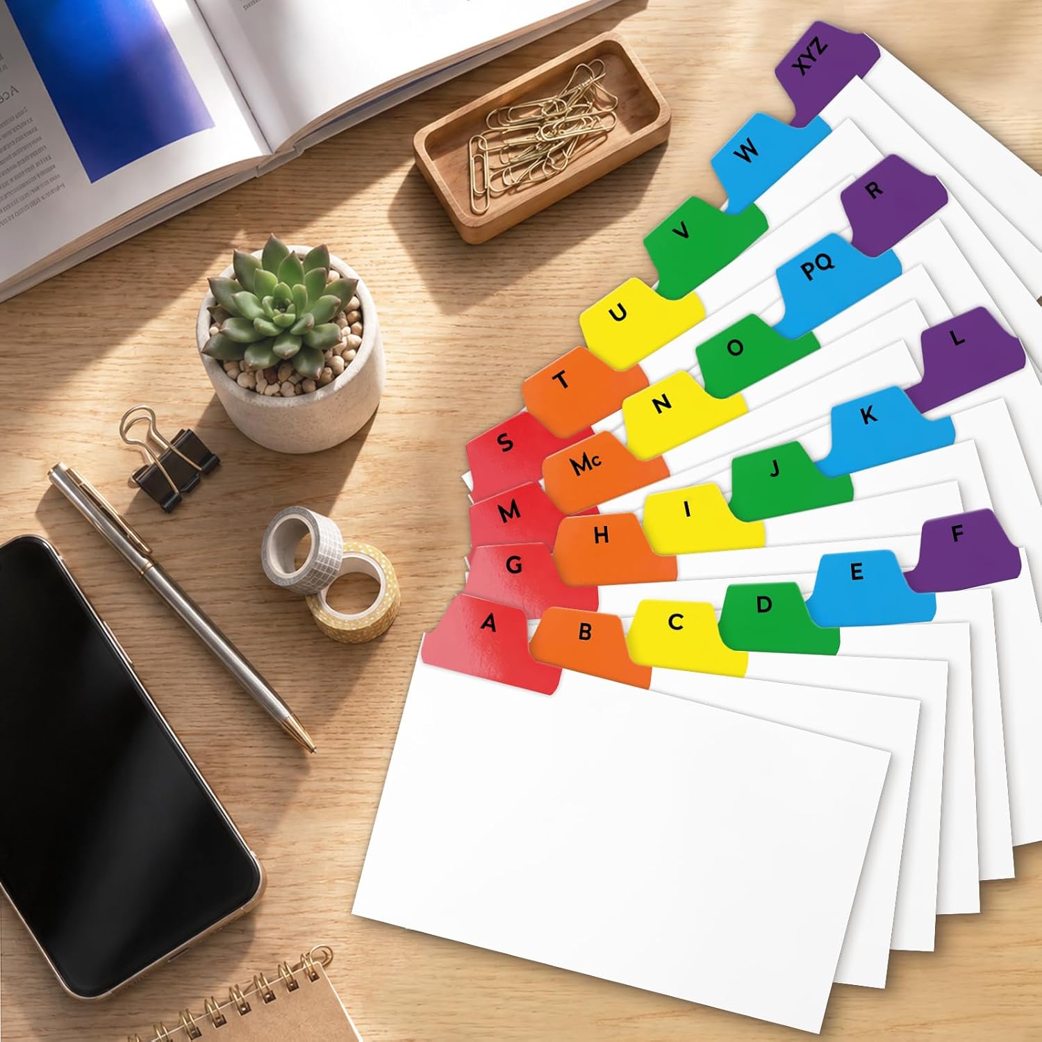 3"x5" Index Card Dividers, A-Z Tabbed, with Blank Stickers, 1 Set | Bright Colors, Heavyweight, Made of 110 lb. Cover