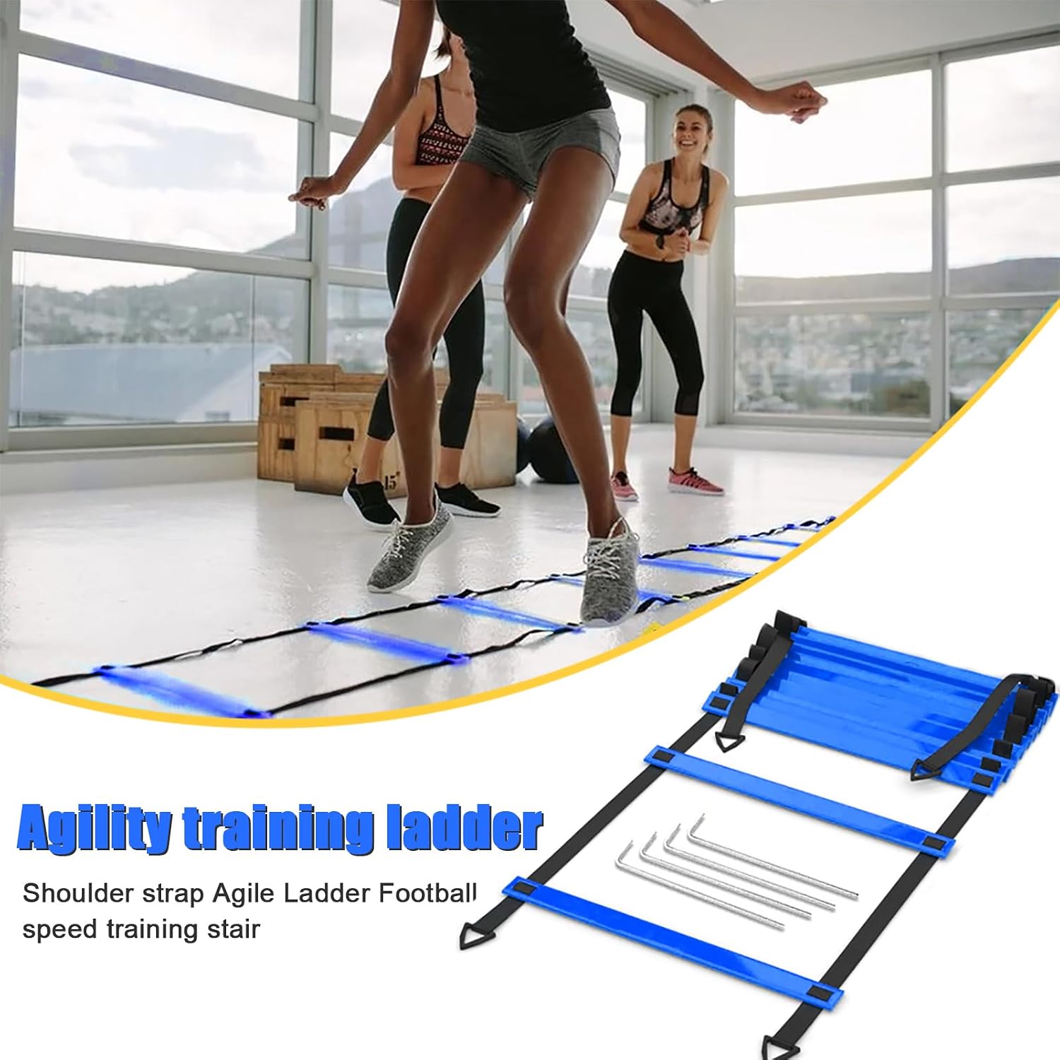 Football Training Equipment | Speed Agility Training Set, Including 1 Agility Ladder, 4 Steel Piles,12 Disc Cones,1