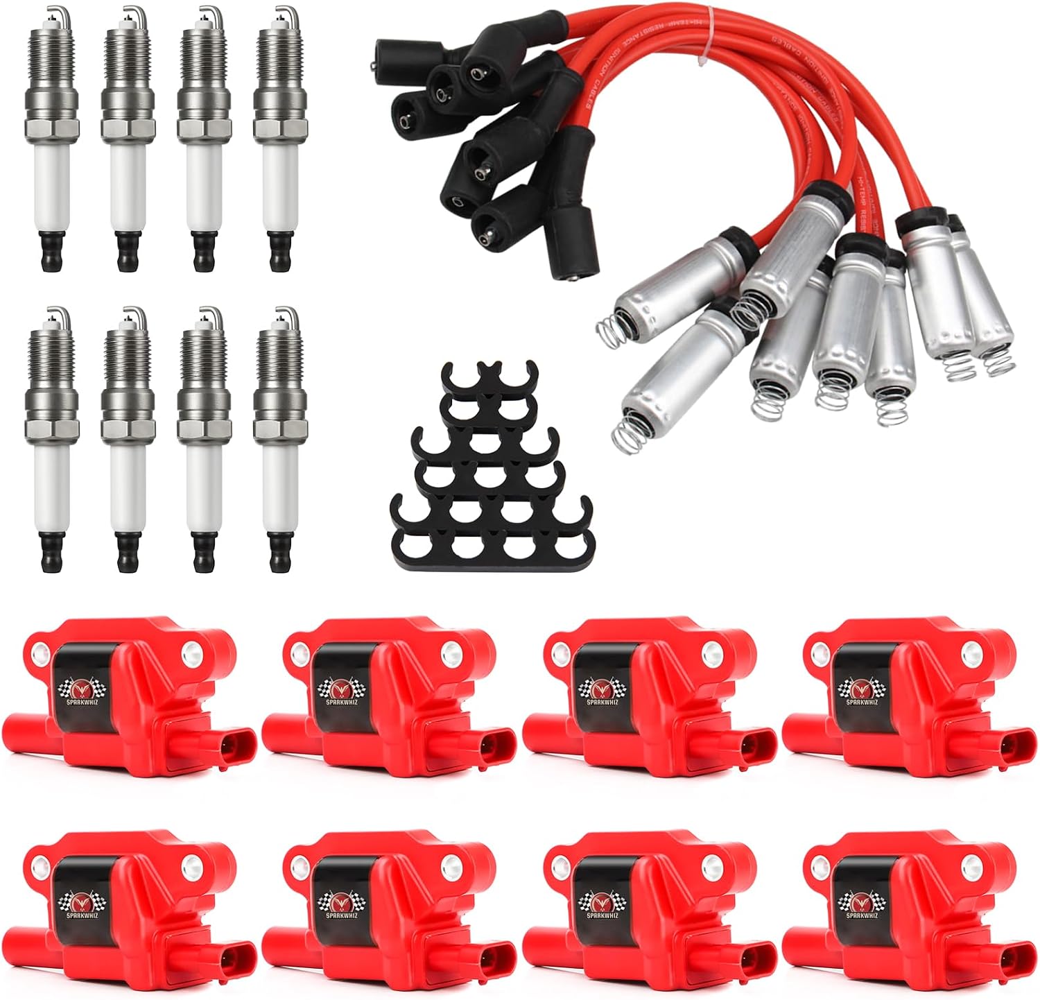 Set of 8 Square UF413 Ignition Coils Pack & Spark Plugs & Wires Set | Replacement for UF413 D510C 5C1554,Compatible