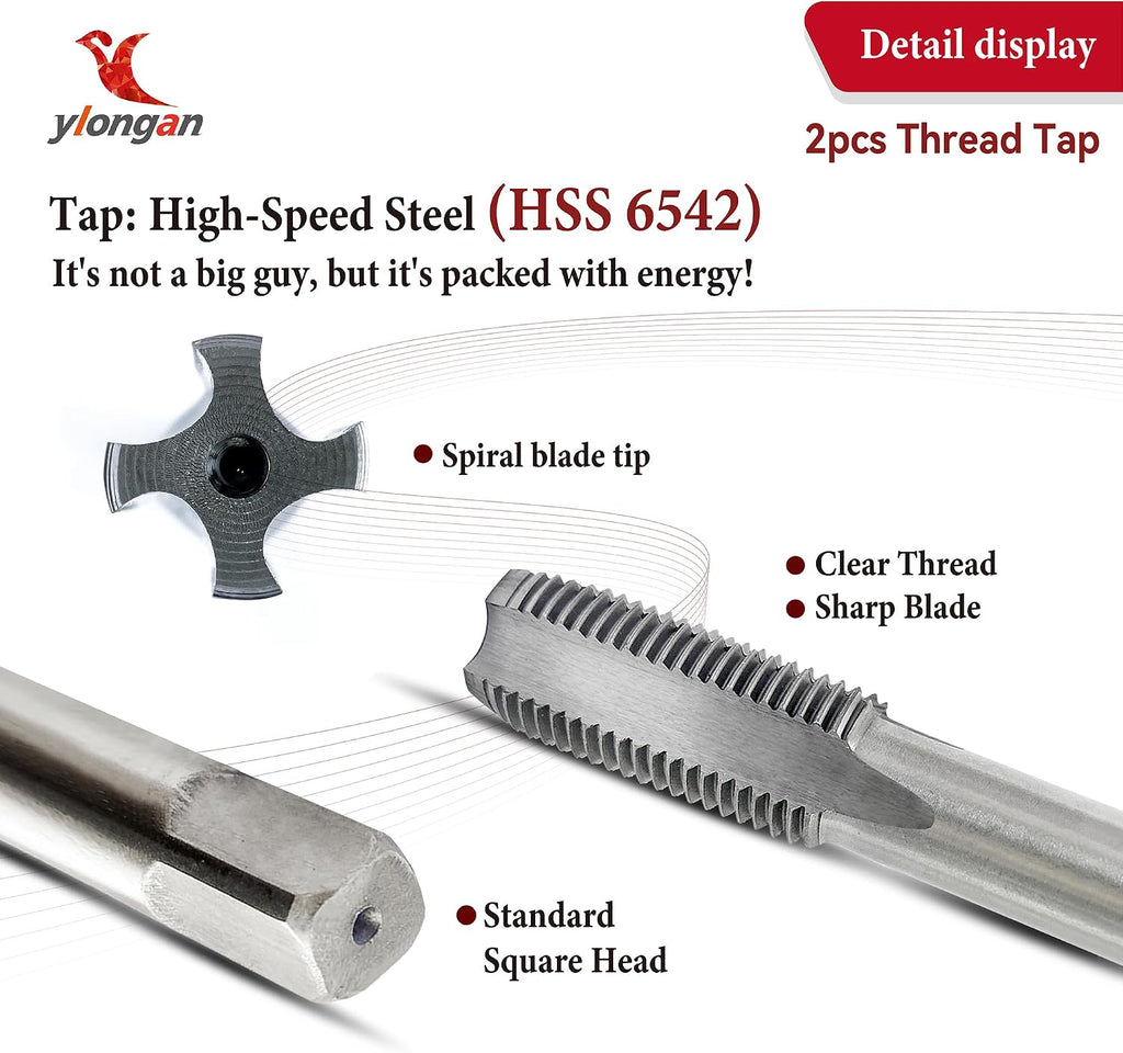 2Pcs M10 x 1.5 Metric Right-Hand Tap Set, M2 HSS Thread Tapping Tool