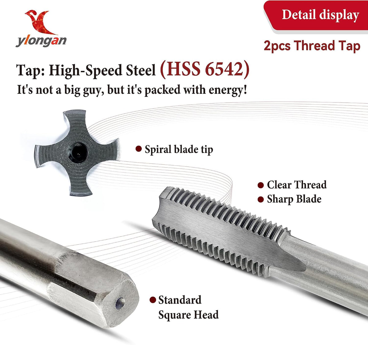 2Pcs M10 x 1.5 Metric Right-Hand Tap Set, M2 HSS Thread Tapping Tool