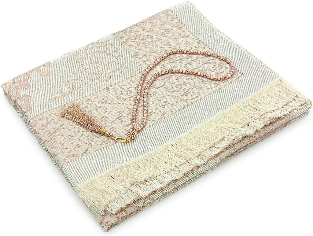 Muslim Prayer Rug with 99 Beads Tasbih & Travel Bag, Soft Taffeta Sajadah, Lightweight & Foldable Janamaz, Portable