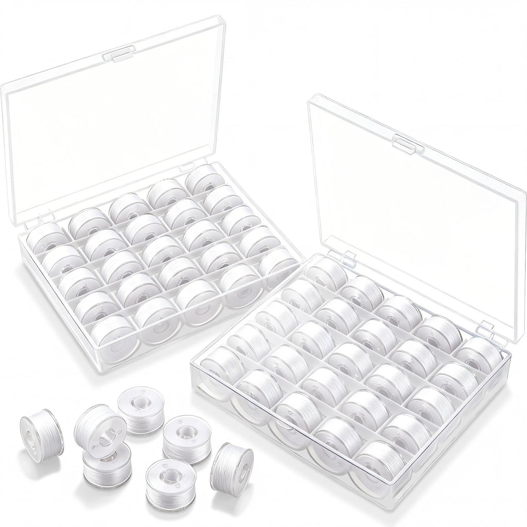 White 50 Prewound Bobbins Compatible with Brother Machines