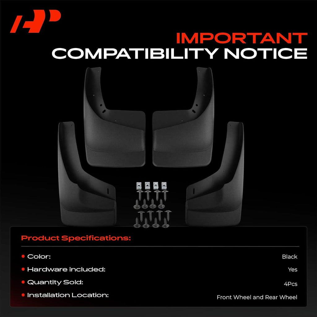 Mud Flaps, No Drilling Required Splash Guards with Accessories | Compatible with Chevrolet Avalanche, Silverado