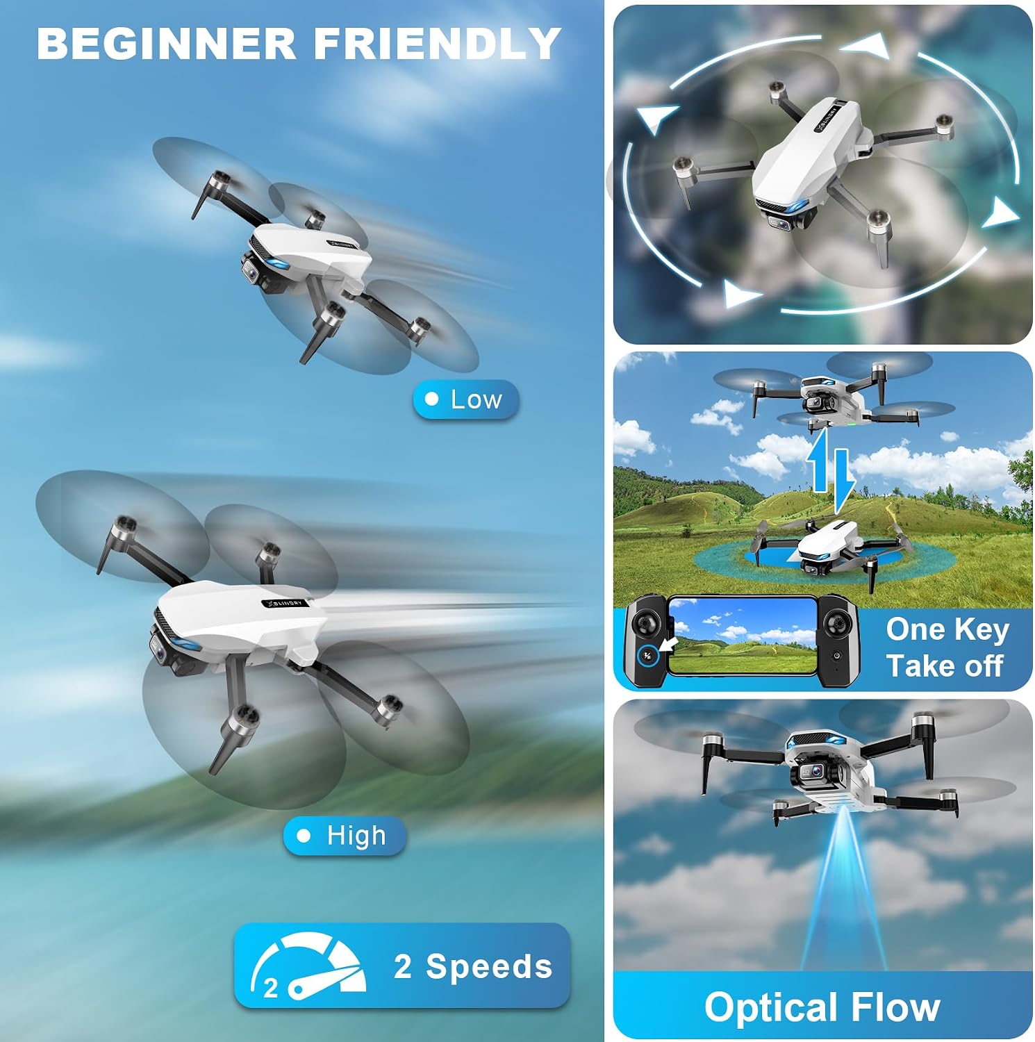 GPS Drone with Camera for Adults, 2K HD GPS Drones with Auto Return, Follow Me, Circle Fly, Waypoint Fly, Optical