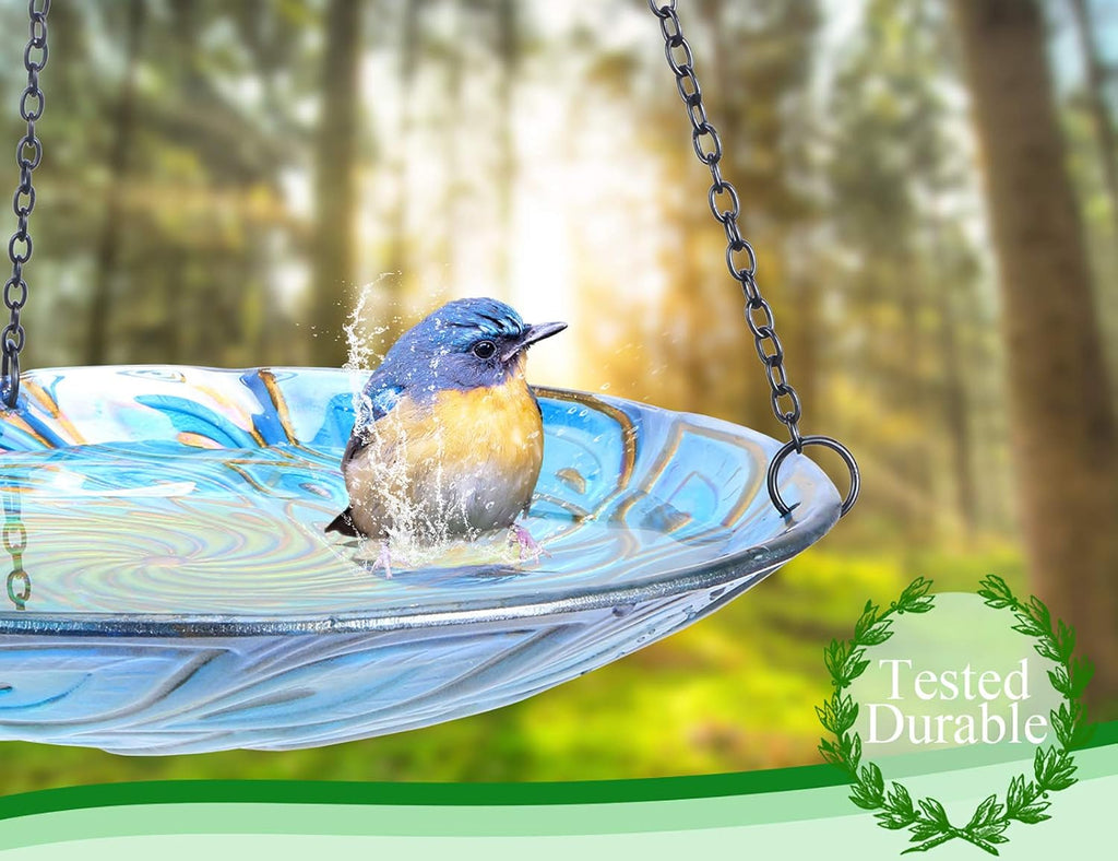 Hanging Glass Bird Bath Peacock Outdoor Birdfeeder Garden Yard Decor