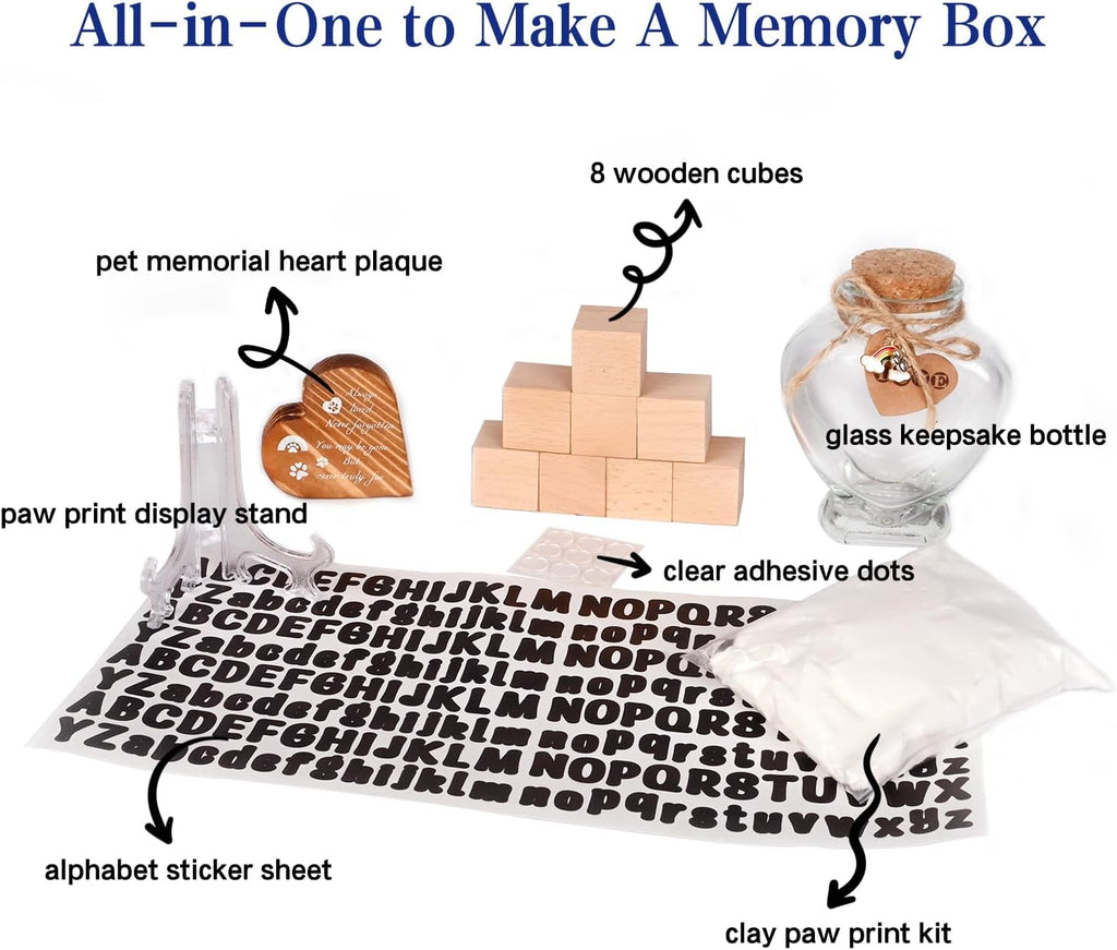 Pet Memorial Shadow Box with Shelves for Loss of Dog Cat Memorial Gifts 4X6 Picture Frame Paw Print Kit Fur Keepsake